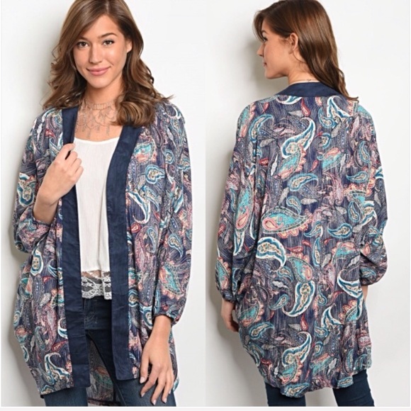 Work Play Boho Paisley Cardigan Kimono SML - Picture 3 of 8